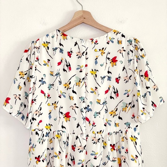 Madewell Tie Front Mini Dress Drifting Flowers Tossed Floral Antique Cream 12 - Picture 8 of 16